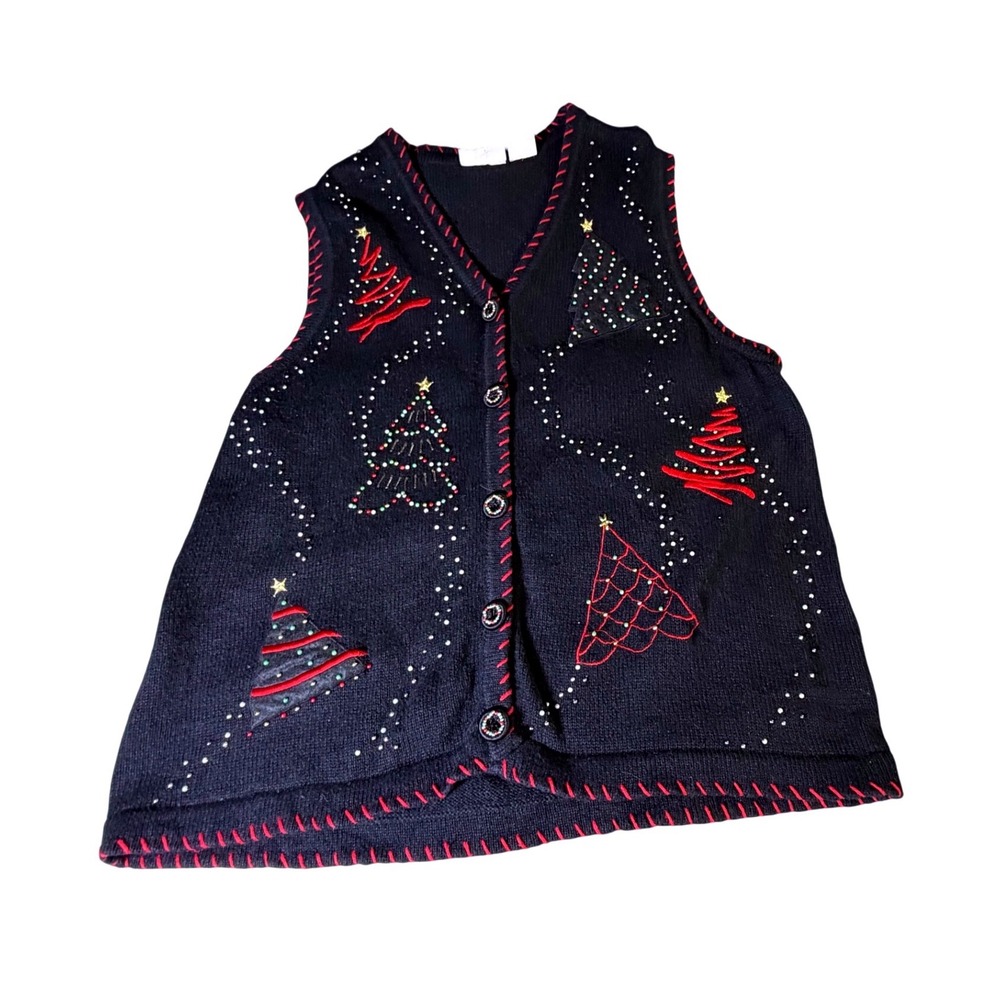 Basic Editions Holiday Christmas Tree Beaded Sweater DO NOT BUY